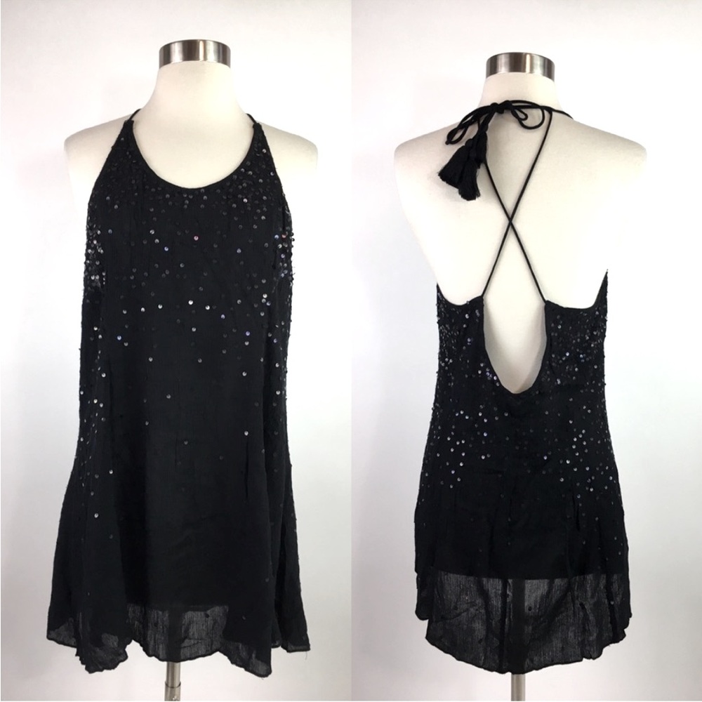 🖤 Free People sequin Open
Back Dress beach swim coverup